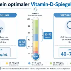 Grafico che illustra i livelli ottimali di vitamina D, con indicazioni per medici e specialisti. L'analisi della vitamina D è fondamentale per la salute.