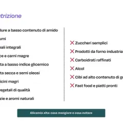 Lista di alimenti consigliati e da evitare per la glicemia. Per la glicemia bassa cosa mangiare: verdure, legumi, cereali integrali, pesce, frutta a basso indice glicemico, frutta secca, latticini magri, oli vegetali, spezie.