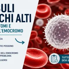 Globuli bianchi alti: cosa sono i leucociti, cause, sintomi e valori dell'emocromo. Immagine di un globulo bianco tra globuli rossi.