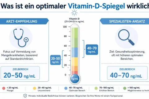 Grafico che illustra i livelli ottimali di vitamina D, con indicazioni per medici e specialisti. L'analisi della vitamina D è fondamentale per la salute.