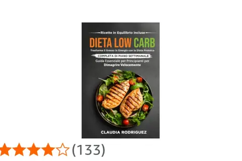 Copertina libro "Dieta Low Carb" con pollo grigliato e insalata. Guida per dimagrire velocemente.