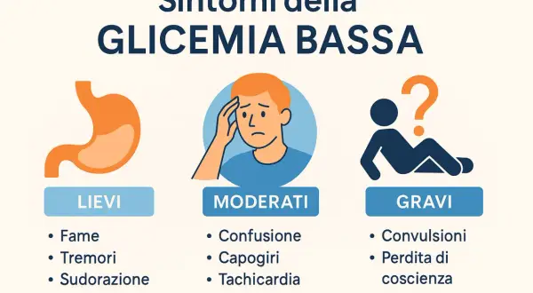 Sintomi della glicemia bassa: lievi (fame, tremori, sudorazione), moderati (confusione, capogiri, tachicardia), gravi (convulsioni, perdita di coscienza, coma). Cosa fare in caso di ipoglicemia?