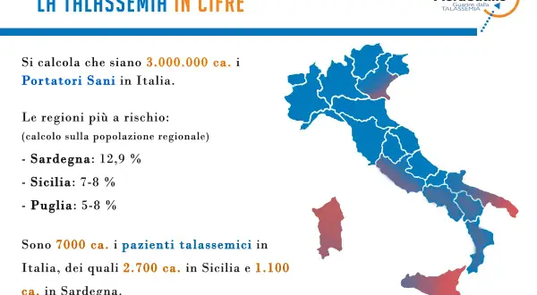 Dati sulla talassemia: 3 milioni di portatori sani in Italia, con valori emocromo che indicano rischio anemia mediterranea. Sardegna e Sicilia le regioni più colpite.