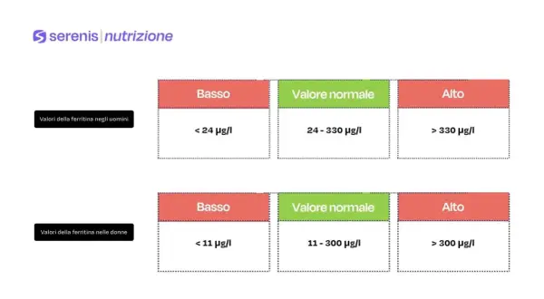 Tabelle valori ferritina uomini/donne: basso, normale, alto. Attenzione al ferro alto nel sangue!