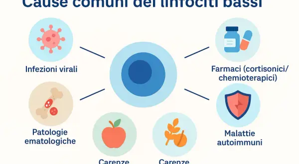 Cause comuni di linfociti bassi: infezioni virali, farmaci, patologie ematologiche, malattie autoimmuni e carenze nutrizionali. Valori normali dei linfociti sono importanti.