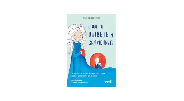 Copertina libro "Guida al diabete in gravidanza", con illustrazione di una donna incinta che tiene un cuore rosso. Affrontare la glicemia alta in gravidanza con serenità.