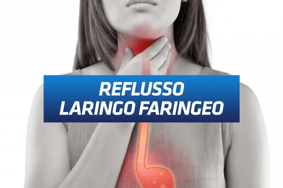 Donna con mano alla gola, evidenziata un'area rossa. Testo: "REFLUSSO LARINGO FARINGEO". Scopri i rimedi rapidi.