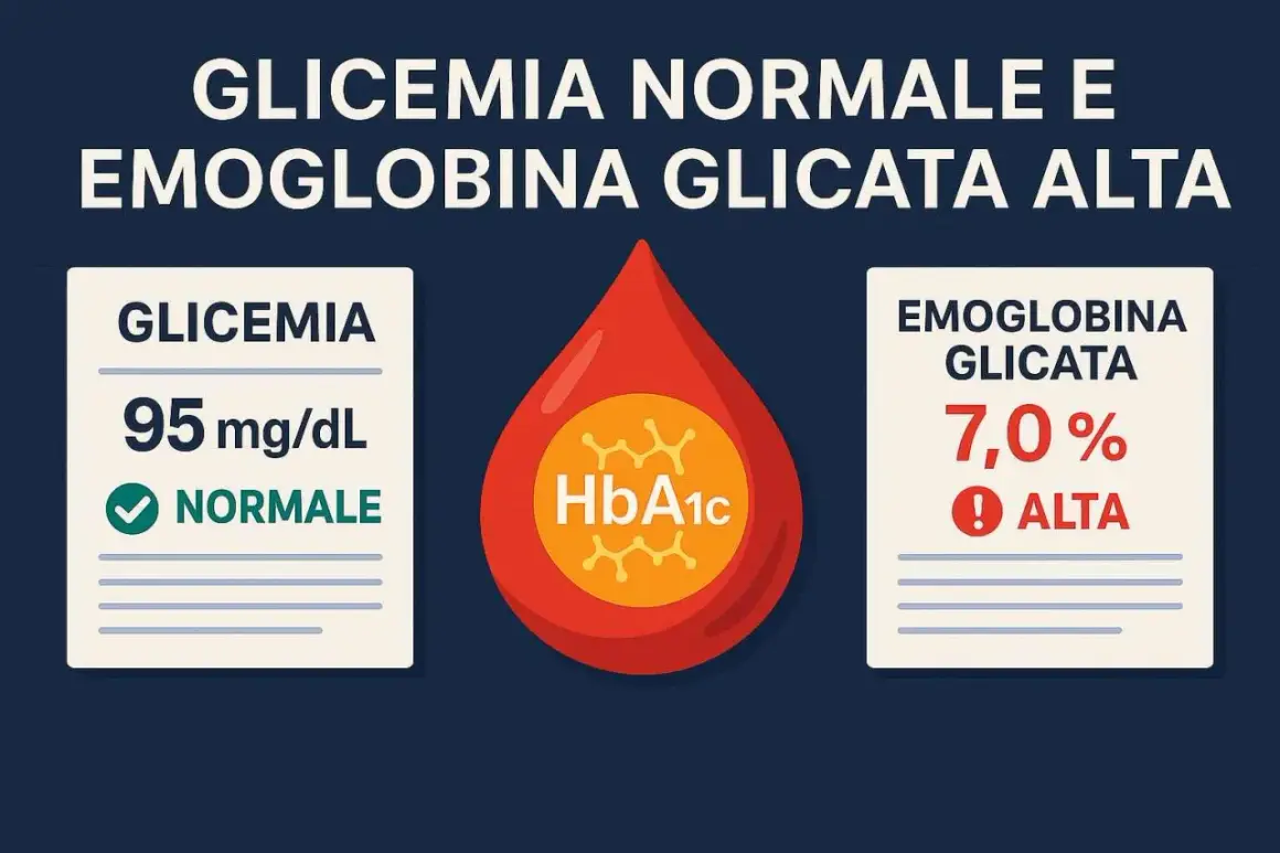 Glicemia normale (95 mg/dL) ma emoglobina glicata alta (7,0%). Un valore di emoglobina glicata alta indica un rischio.