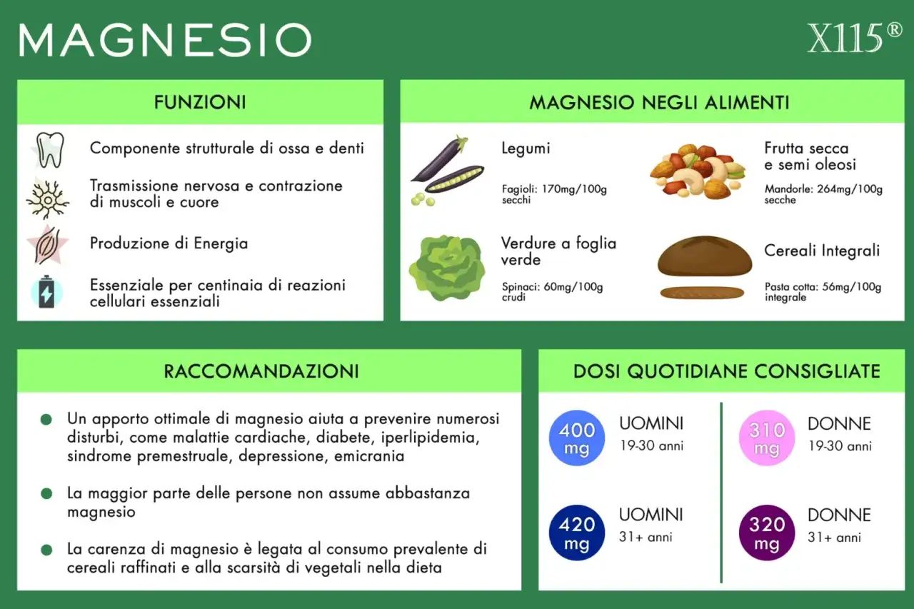 Il magnesio è essenziale per ossa, nervi ed energia. Non è vero che il magnesio fa male al fegato; anzi, è benefico.