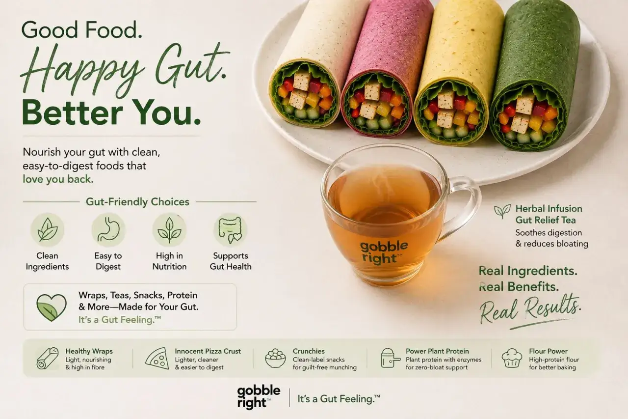 Wraps colorati, tè e snack salutari per un intestino felice. Scopri l'elenco alimenti che fermentano nell'intestino per un benessere digestivo.